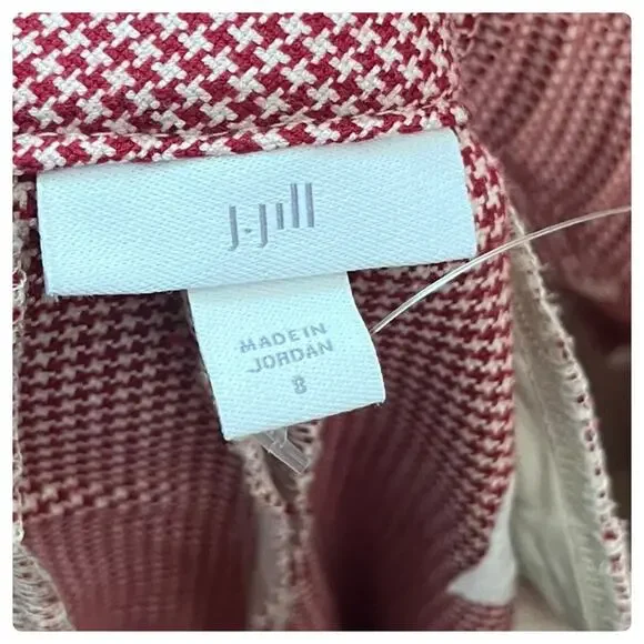 J Jill Red Houndstooth Print Size 8 Viscose Blend Wide Leg Pant 24.5 Inch Inseam - Picture 11 of 13